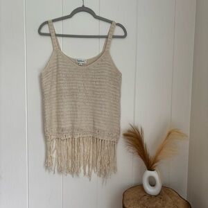 Cloud Chaser Cream Knit Fringe Tank Top